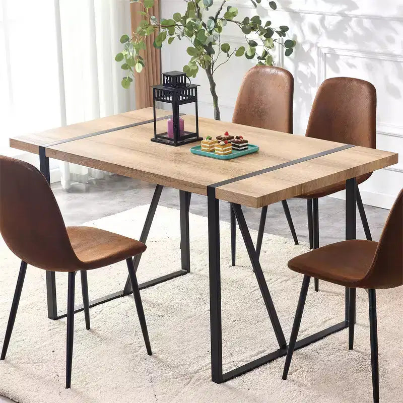 Table de salle à manger rustique industrielle pour 4 à 6 personnes, avec plateau en bois d'ingénierie de 3,8 cm d'épaisseur et pieds en métal noir, bureau rectangulaire en bois pour cuisine et salon