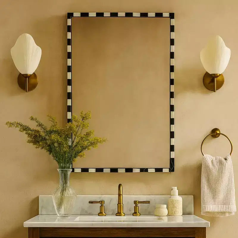 TEHOME livra Decorative Marble Rectangular Wall Mirror in Bold Black and White Checkerboard Pattern 20 x 30'', Perfect for Bathroom, Entryway