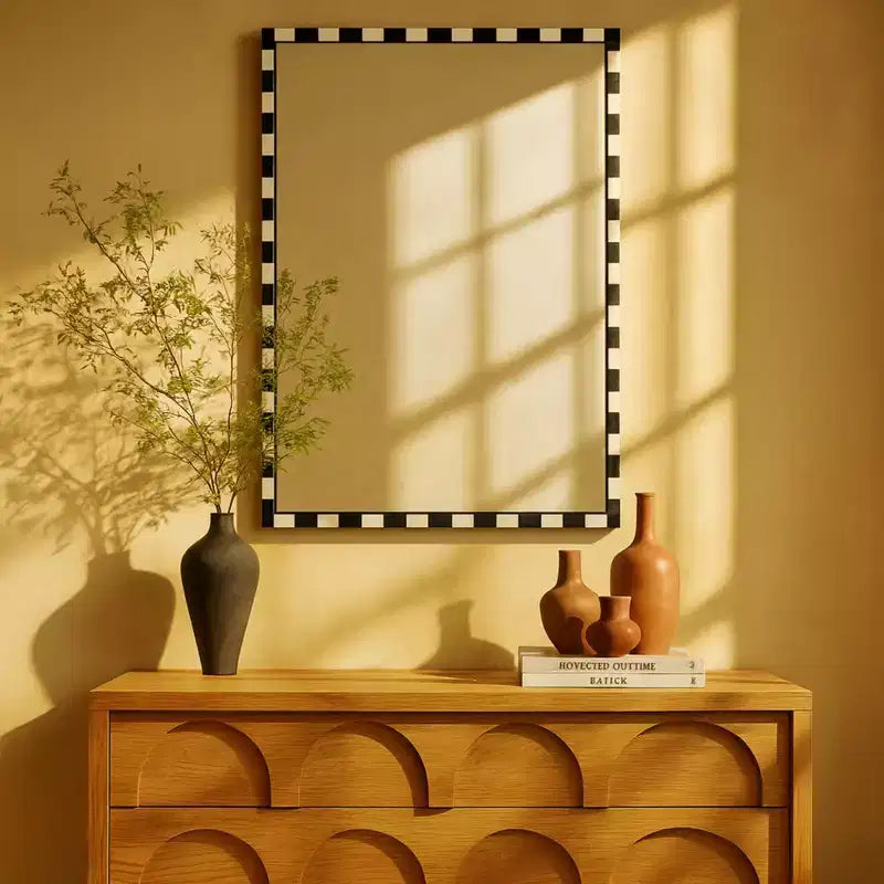 TEHOME livra Decorative Marble Rectangular Wall Mirror in Bold Black and White Checkerboard Pattern 20 x 30'', Perfect for Bathroom, Entryway