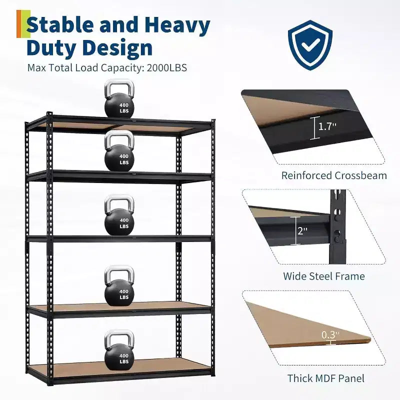 Étagères de rangement robustes pour garage, 5 niveaux, capacité de 907 kg, étagère métallique réglable 91x46x183 cm, rayonnage de rangement durable
