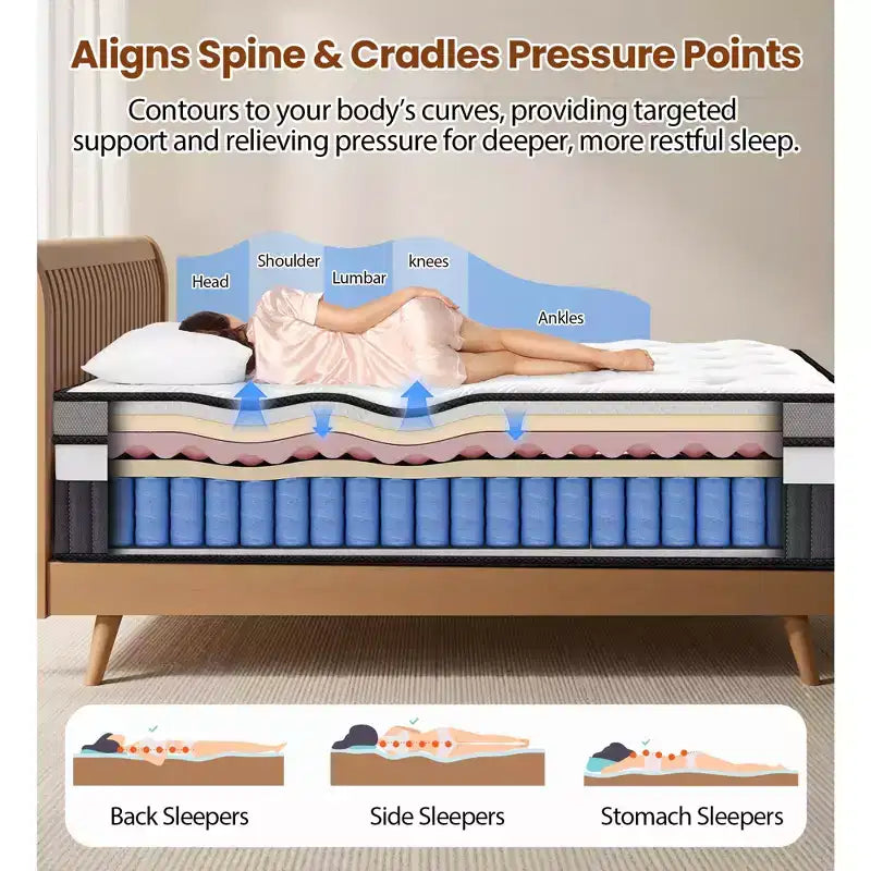 Matelas King Size 14 pouces, matelas en mousse à mémoire de forme pour des nuits fraîches et un soulagement de la pression, mousse de gel hybride, fermeté moyenne avec gel rafraîchissant, isolation des mouvements