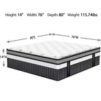 Matelas King Size 14 pouces, matelas en mousse à mémoire de forme pour des nuits fraîches et un soulagement de la pression, mousse de gel hybride, fermeté moyenne avec gel rafraîchissant, isolation des mouvements