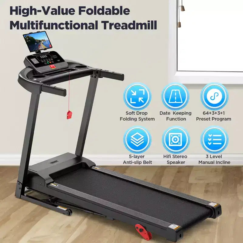Portable Folding Treadmills Clearance, 2.75 HP Foldable Compact Treadmill for Home Office, Walking Running Treadmill with LED Display for Exercise