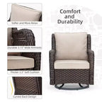 COZONY Salon de jardin 3 pièces en osier avec fauteuils pivotants à 360° et table d'appoint en verre trempé pour balcon, jardin ou terrasse
