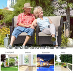 COZONY Salon de jardin 3 pièces en osier avec fauteuils pivotants à 360° et table d'appoint en verre trempé pour balcon, jardin ou terrasse