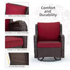 COZONY Salon de jardin 3 pièces en osier avec fauteuils pivotants à 360° et table d'appoint en verre trempé pour balcon, jardin ou terrasse