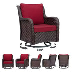 COZONY Salon de jardin 3 pièces en osier avec fauteuils pivotants à 360° et table d'appoint en verre trempé pour balcon, jardin ou terrasse