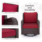 COZONY Salon de jardin 3 pièces en osier avec fauteuils pivotants à 360° et table d'appoint en verre trempé pour balcon, jardin ou terrasse