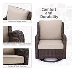 COZONY Salon de jardin 3 pièces en osier avec fauteuils pivotants à 360° et table d'appoint en verre trempé pour balcon, jardin ou terrasse