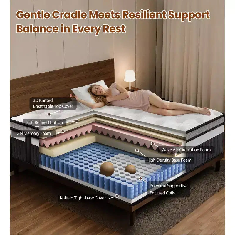 King Size Memory Foam Mattress, 14inch Gel Memory Foam Mattress, Breathable Mattress in a Box, Certified Safe Foams & Fabric