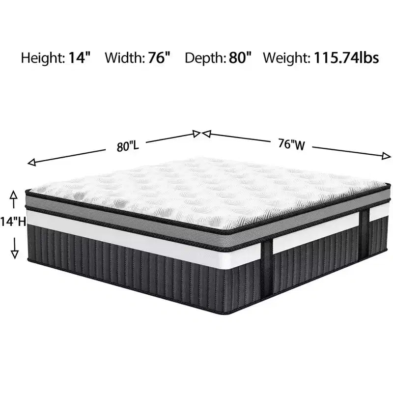 King Size Memory Foam Mattress, 14inch Gel Memory Foam Mattress, Breathable Mattress in a Box, Certified Safe Foams & Fabric