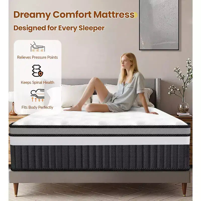 King Size Memory Foam Mattress, 14inch Gel Memory Foam Mattress, Breathable Mattress in a Box, Certified Safe Foams & Fabric
