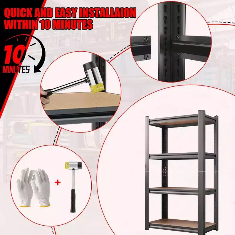 45.66 Inch H 4-Layer Black Storage Rack Adjustable Ht Wooden Shelf for Kitchen Garage Storage Room