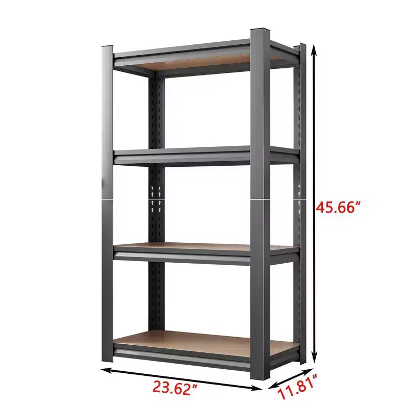 45.66 Inch H 4-Layer Black Storage Rack Adjustable Ht Wooden Shelf for Kitchen Garage Storage Room