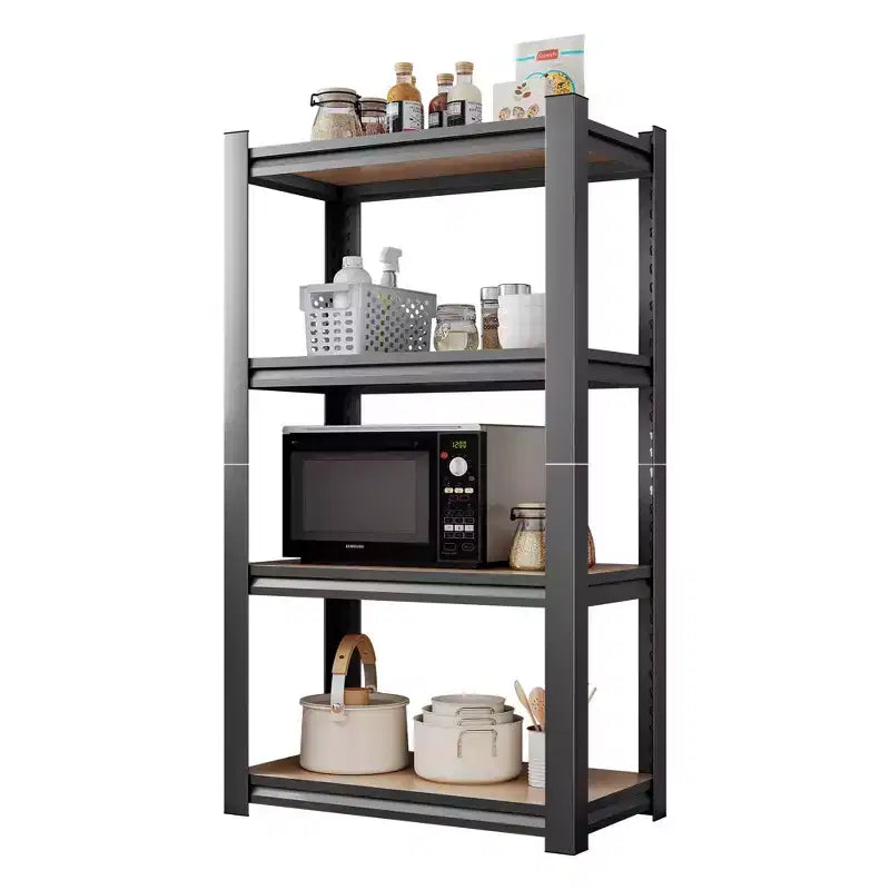 45.66 Inch H 4-Layer Black Storage Rack Adjustable Ht Wooden Shelf for Kitchen Garage Storage Room
