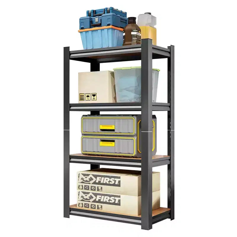 45.66 Inch H 4-Layer Black Storage Rack Adjustable Ht Wooden Shelf for Kitchen Garage Storage Room