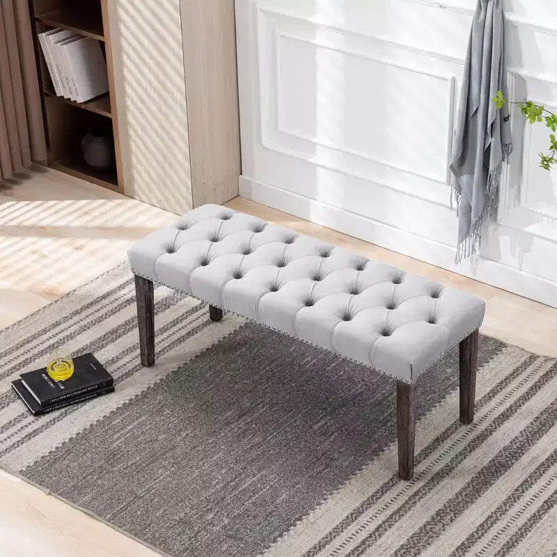 Banc de salle à manger Okak moderne en velours capitonné avec siège rembourré, pouf d'appoint rembourré pour salle à manger, chambre à coucher