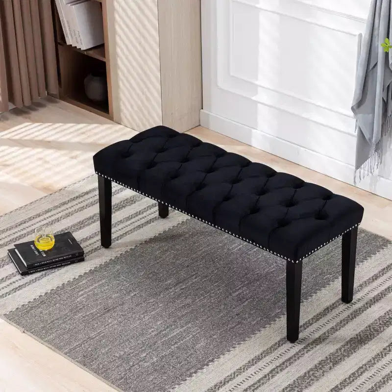 Banc de salle à manger Okak moderne en velours capitonné avec siège rembourré, pouf d'appoint rembourré pour salle à manger, chambre à coucher
