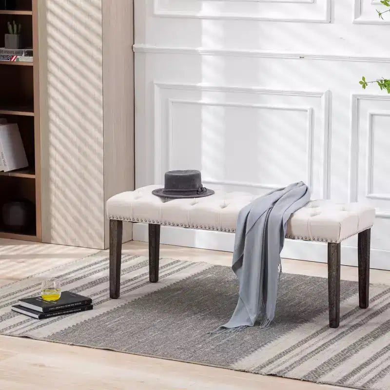 Okak Modern Velvet Tufted Design Dining Bench with Cushioned Seat,Upholstered Footrest Accent Ottoman for Dining Room,Bedroom