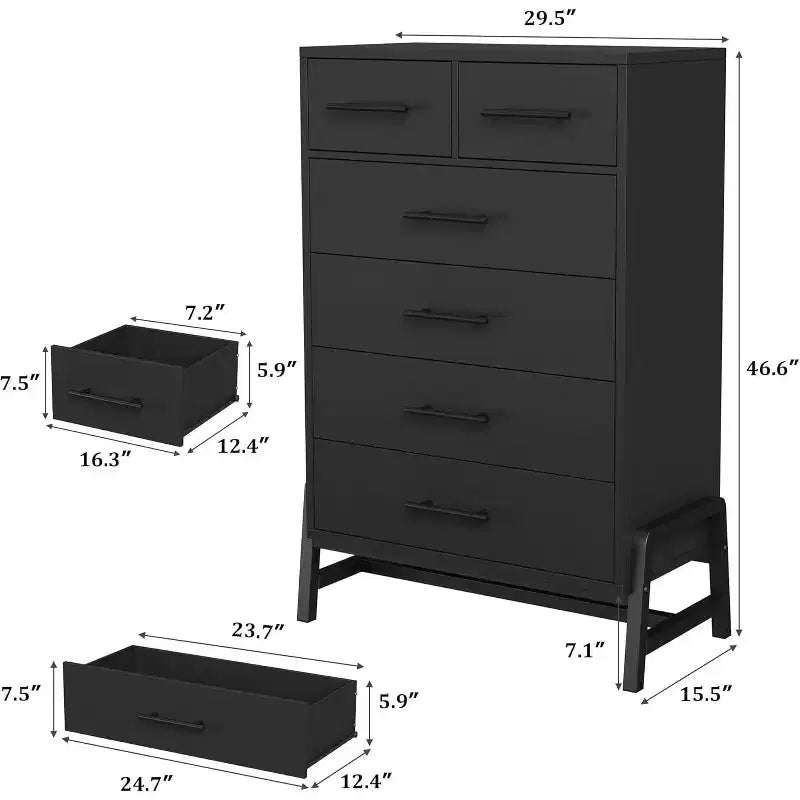 Commode Acekool à 6 tiroirs, Armoire de Rangement Haute avec Pieds Modernes pour Chambre ou Salon, 118,4 cm