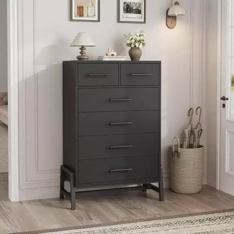 Commode Acekool à 6 tiroirs, Armoire de Rangement Haute avec Pieds Modernes pour Chambre ou Salon, 118,4 cm