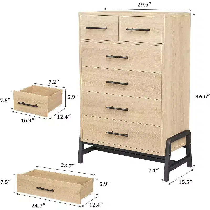 Commode Acekool à 6 tiroirs, Armoire de Rangement Haute avec Pieds Modernes pour Chambre ou Salon, 118,4 cm