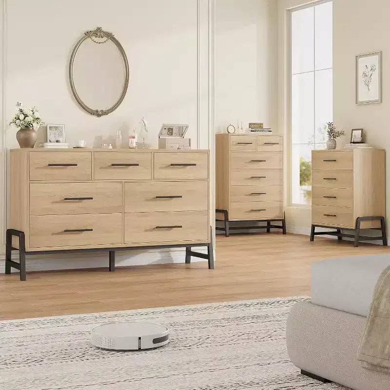 Commode Acekool à 6 tiroirs, Armoire de Rangement Haute avec Pieds Modernes pour Chambre ou Salon, 118,4 cm