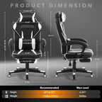 Ergonomic Gaming Chair, High-Back PU Computer Chair, Retractable Footrest, Height Adjustable, Adjustable Lumbar & Headrest, Swivel Office Chair