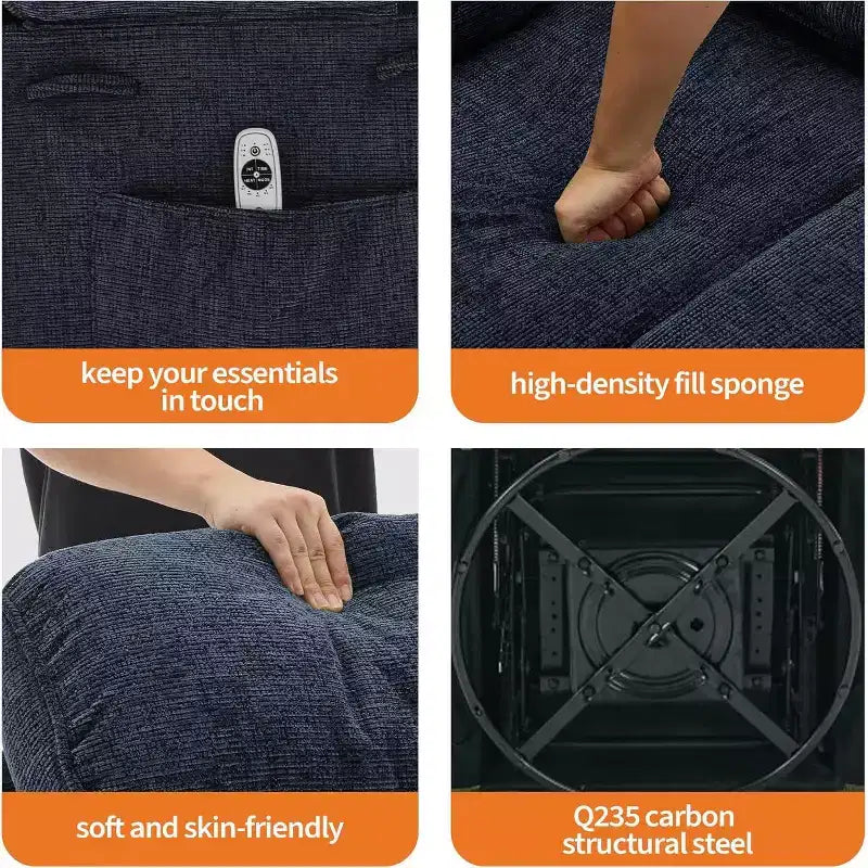 Adult 360 Rotating 8-point Vibration Massage Rocking Chair, Waist Heating, with Side Pockets, Cup Holder, Soft Cushion, Backrest and Footstool