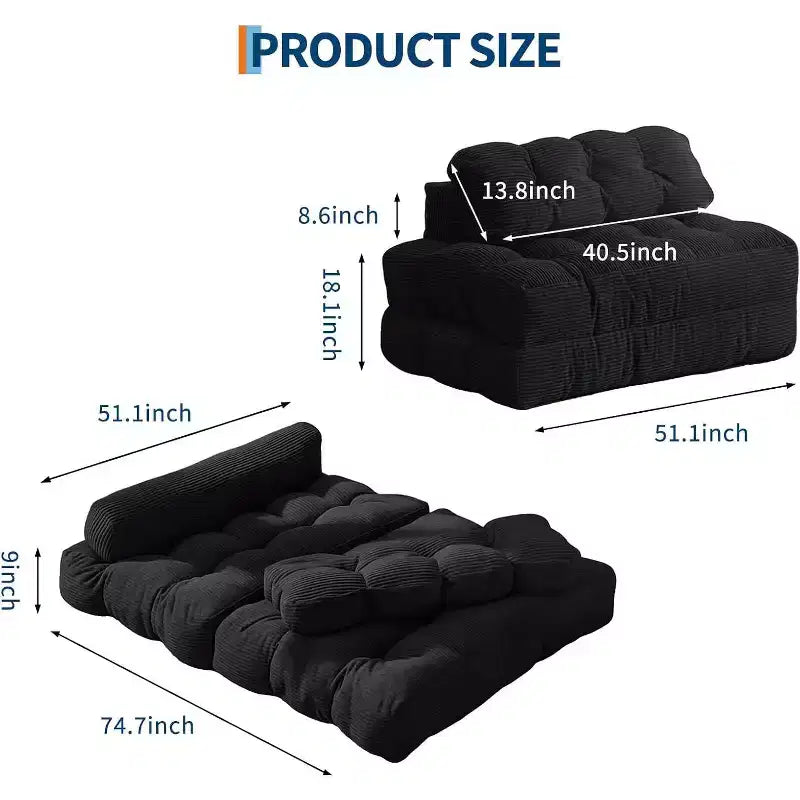 Acekool 3-in-1 Foldable Sofa Bed with Pillow, Convertible Chair for Living Room, Bedroom, or Home Office, 79x52x8