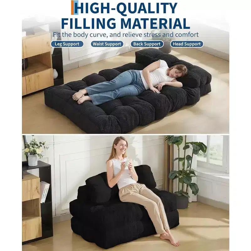 Acekool 3-in-1 Foldable Sofa Bed with Pillow, Convertible Chair for Living Room, Bedroom, or Home Office, 79x52x8