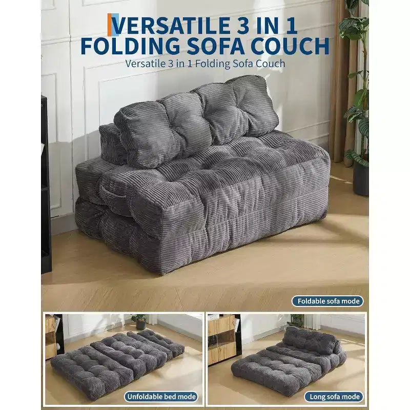Acekool 3-in-1 Foldable Sofa Bed with Pillow, Convertible Chair for Living Room, Bedroom, or Home Office, 79x52x8