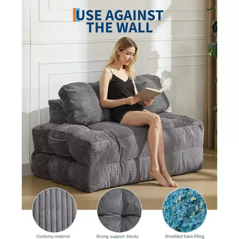 Acekool 3-in-1 Foldable Sofa Bed with Pillow, Convertible Chair for Living Room, Bedroom, or Home Office, 79x52x8