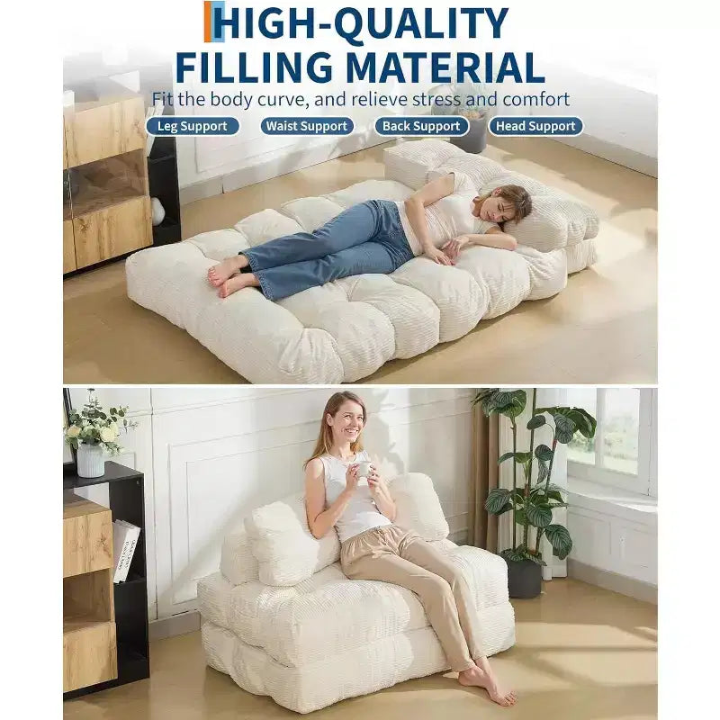 Acekool 3-in-1 Foldable Sofa Bed with Pillow, Convertible Chair for Living Room, Bedroom, or Home Office, 79x52x8