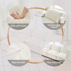 Sofa, 113 Chenille Modular Sectional  3-Seater L-Shaped with Ottoman/2 Cushions/Side Pockets Faux Fur for Living Room/Bedroom Beige