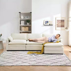 Sofa, 113 Chenille Modular Sectional  3-Seater L-Shaped with Ottoman/2 Cushions/Side Pockets Faux Fur for Living Room/Bedroom Beige