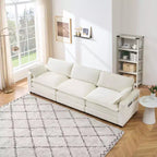 Sofa, 113 Chenille Modular Sectional  3-Seater L-Shaped with Ottoman/2 Cushions/Side Pockets Faux Fur for Living Room/Bedroom Beige