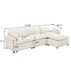 Sofa, 113 Chenille Modular Sectional  3-Seater L-Shaped with Ottoman/2 Cushions/Side Pockets Faux Fur for Living Room/Bedroom Beige