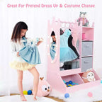 Kids Dress Up Armoire with Lighted Mirror, Costume Organizer w/Clothing Rack, Shelves, Bins & Hooks, Storage Wardrobe for Girls Bedroom
