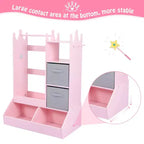 Kids Dress Up Armoire with Lighted Mirror, Costume Organizer w/Clothing Rack, Shelves, Bins & Hooks, Storage Wardrobe for Girls Bedroom