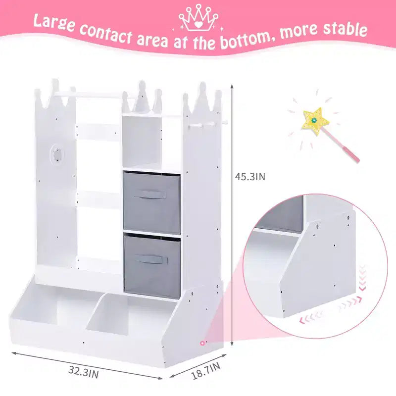 Kids Dress Up Armoire with Lighted Mirror, Costume Organizer w/Clothing Rack, Shelves, Bins & Hooks, Storage Wardrobe for Girls Bedroom