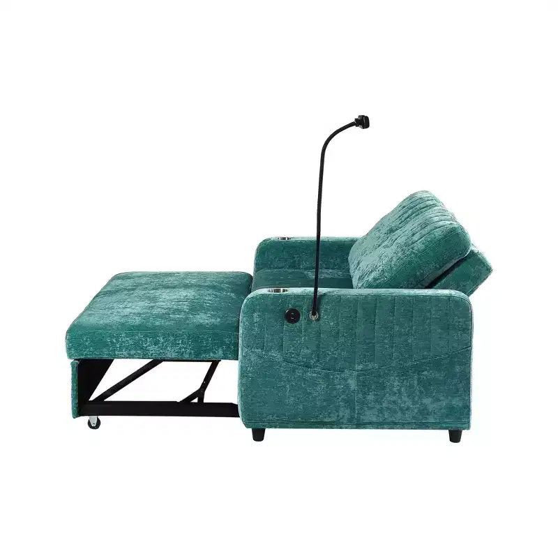 Pull-Out Loveseat Sofa BedConvertible Couch with Adjustable Backrest, Charging Ports, Cup Holders, and Side Pockets