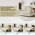 Pull-Out Loveseat Sofa BedConvertible Couch with Adjustable Backrest, Charging Ports, Cup Holders, and Side Pockets