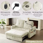 Pull-Out Loveseat Sofa BedConvertible Couch with Adjustable Backrest, Charging Ports, Cup Holders, and Side Pockets