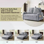 Pull-Out Loveseat Sofa BedConvertible Couch with Adjustable Backrest, Charging Ports, Cup Holders, and Side Pockets