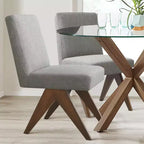 Lot de 2 chaises de salle à manger rembourrées, chaises d'appoint sans accoudoirs en lin de style moderne du milieu du siècle avec pieds en V en bois d'hévéa massif finition noyer - Panipeachy