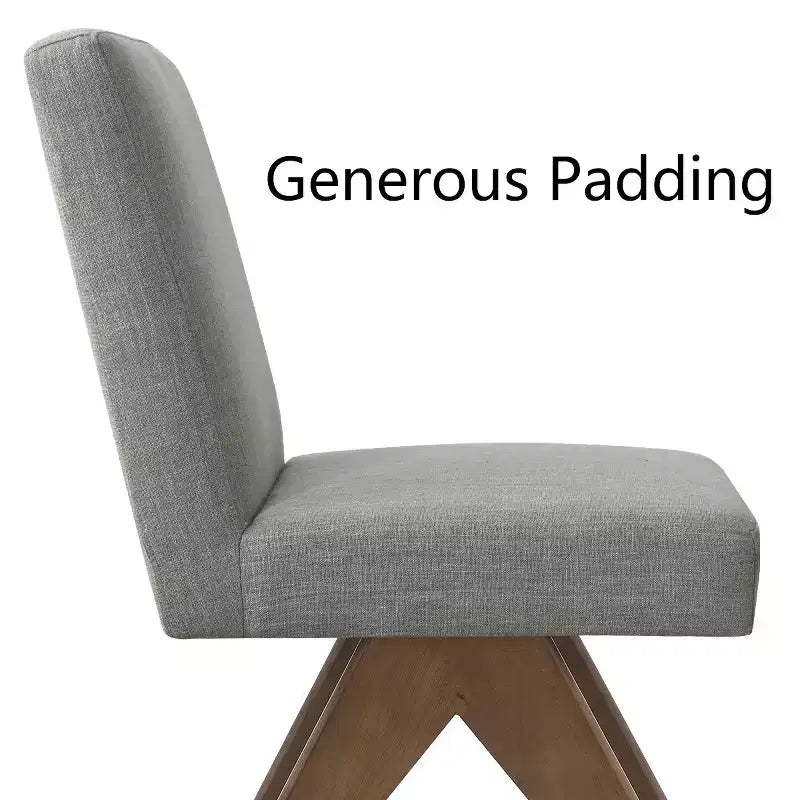 Lot de 2 chaises de salle à manger rembourrées, chaises d'appoint sans accoudoirs en lin de style moderne du milieu du siècle avec pieds en V en bois d'hévéa massif finition noyer - Panipeachy