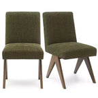 Lot de 2 chaises de salle à manger rembourrées, chaises d'appoint sans accoudoirs en lin de style moderne du milieu du siècle avec pieds en V en bois d'hévéa massif finition noyer - Panipeachy