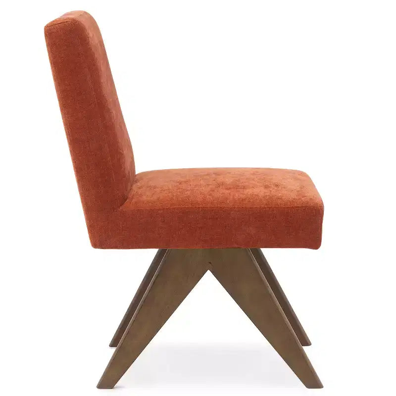 Lot de 2 chaises de salle à manger rembourrées, chaises d'appoint sans accoudoirs en lin de style moderne du milieu du siècle avec pieds en V en bois d'hévéa massif finition noyer - Panipeachy