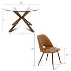 5-Piece Round Glass Dining Table Set with Faux Leather Chairs, Modern Kitchen Table Set with Walnut Legs for 4-Panipeachy